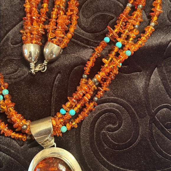 NWOT Jay King Mine Finds Amber & Turquoise Beaded Necklace w/925 Silver Pendant - Picture 6 of 14